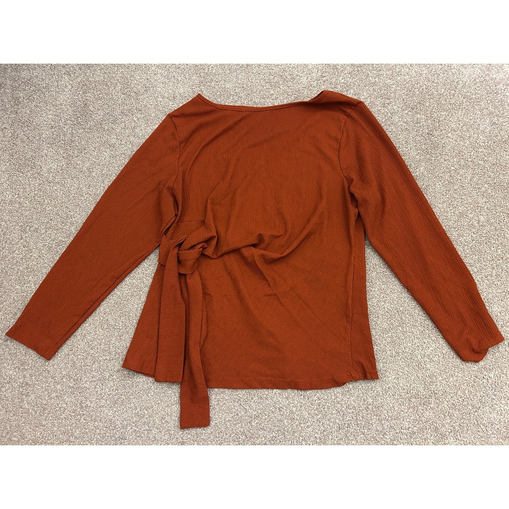 SHEIN Curve Blouse Womens 4XL Rust Orange Excellent Side Tie Long Sleeve Top